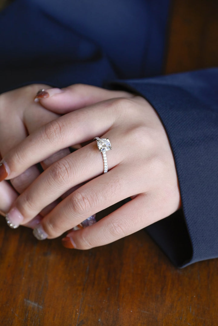 1.0 CT Cushion Cut Hidden Halo Moissanite Engagement Ring