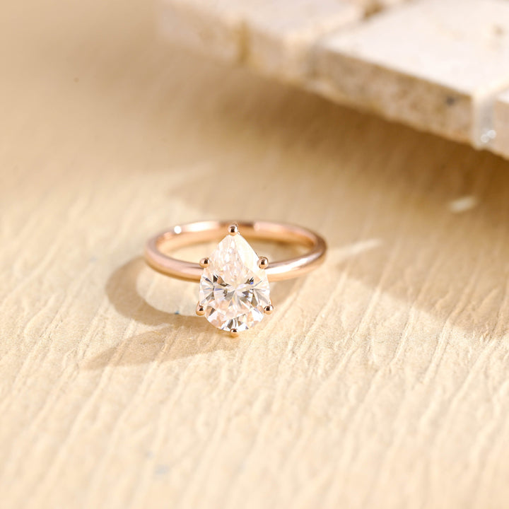 2.0CT Pear Cut Hidden Halo Moissanite Engagement Ring