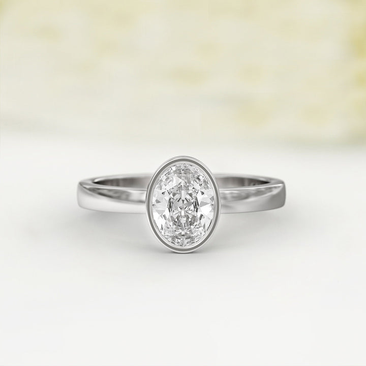 1.0 CT Oval Cut Bezel Solitaire Moissanite Engagement Ring