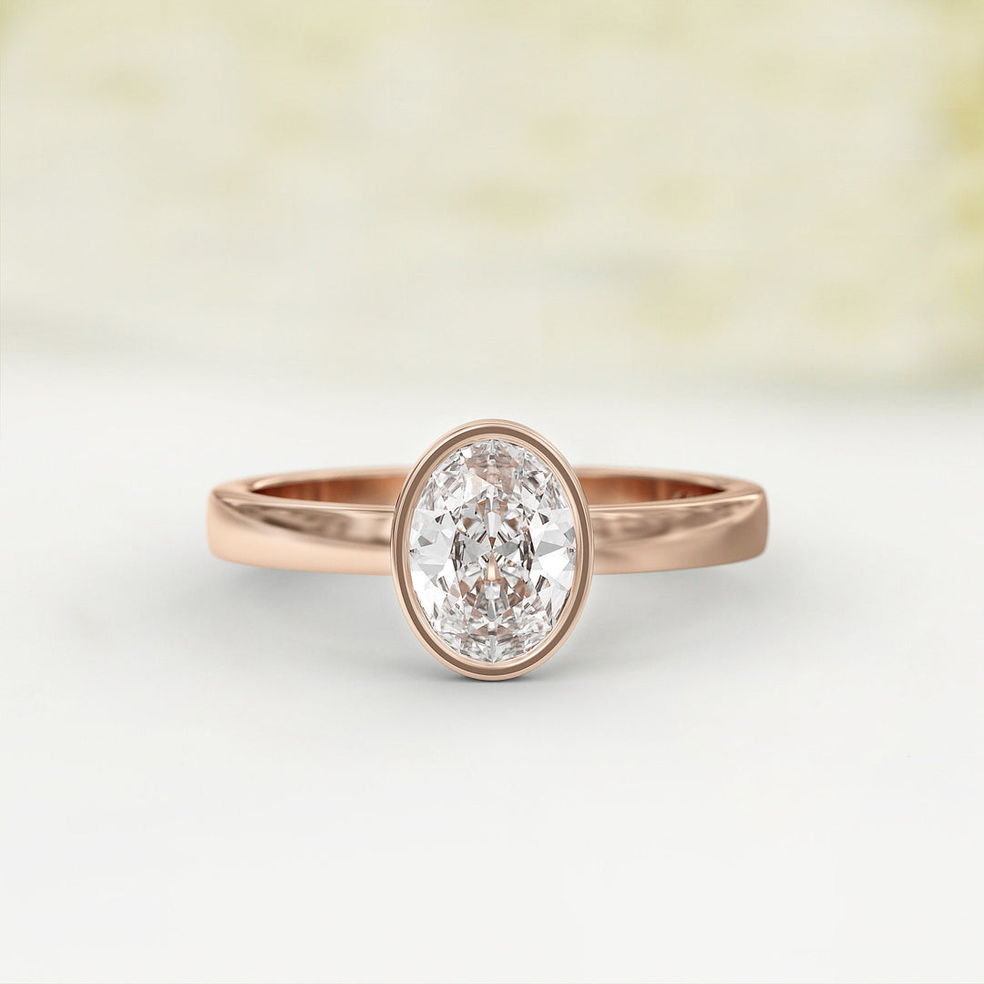 1.0 CT Oval Cut Bezel Solitaire Moissanite Engagement Ring