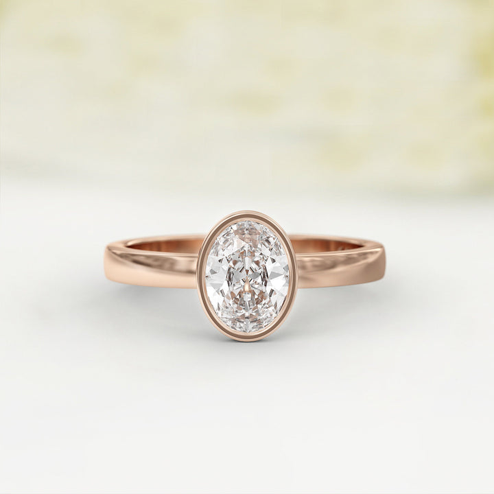 1.0 CT Oval Cut Bezel Solitaire Moissanite Engagement Ring