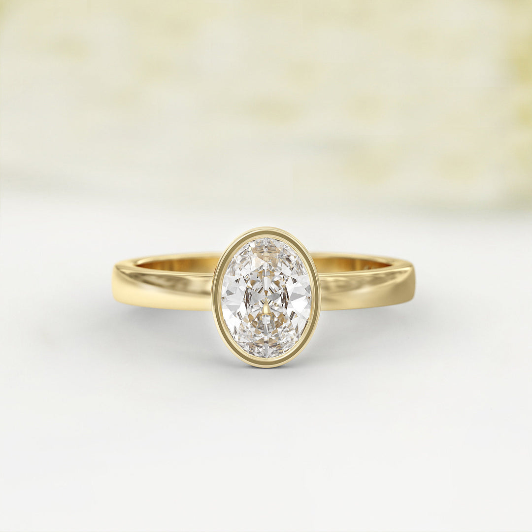 1.0 CT Oval Cut Bezel Solitaire Moissanite Engagement Ring