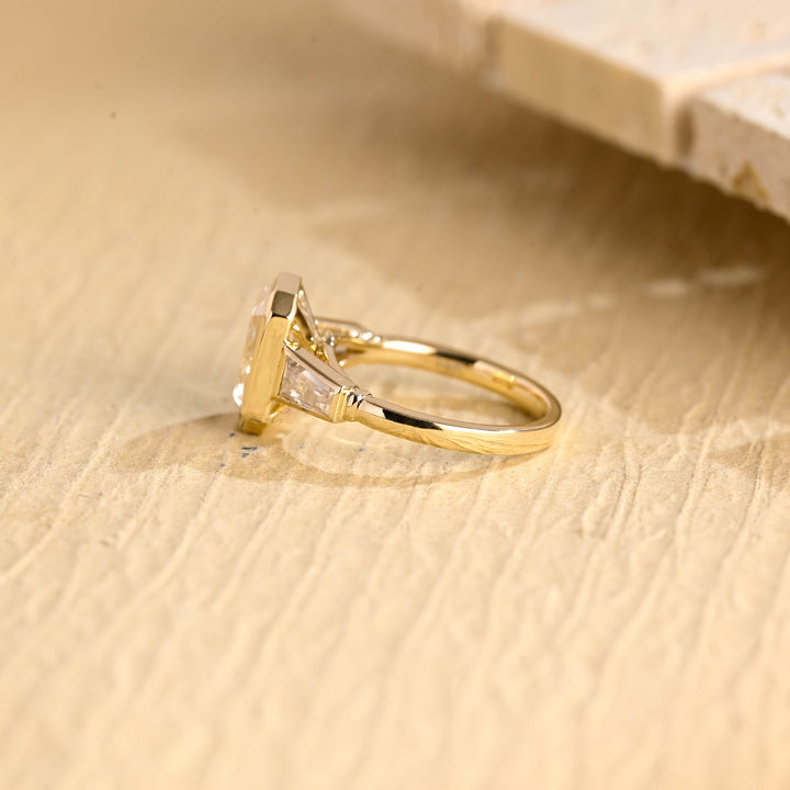 3.0CT Emerald Cut Bezel Setting Trilogy Moissanite Engagement Ring