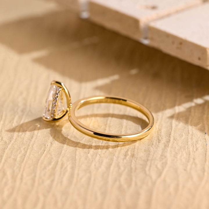 1.50CT Pear Diamond Hidden Halo Moissanite Engagement Ring