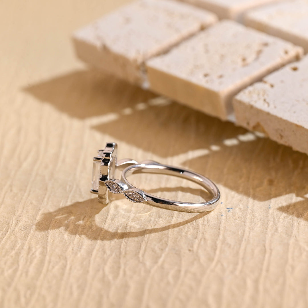 1.0CT Emerald Cut Vintage Inspired Moissanite Engagement Ring