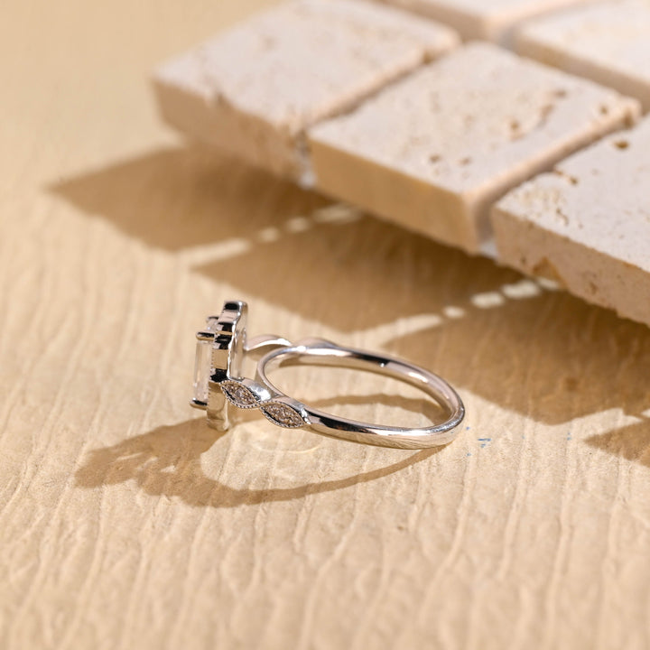 1.0CT Emerald Cut Vintage Inspired Moissanite Engagement Ring