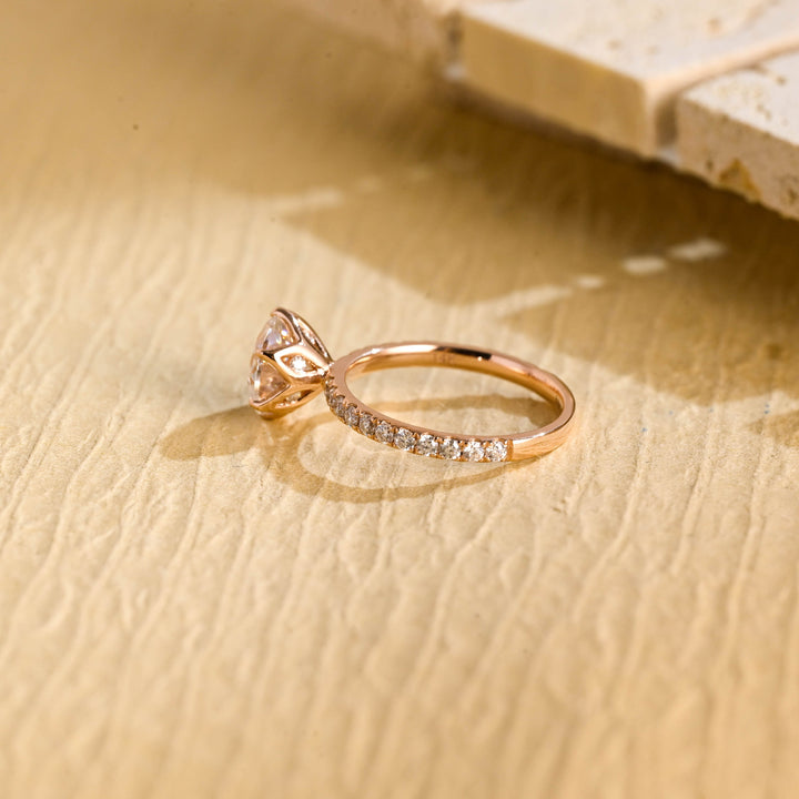 1.0CT Round Brilliant Pave Setting Moissanite Engagement Ring