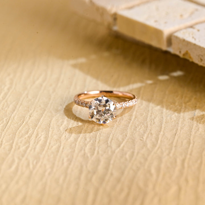 1.0 CT Round Brilliant Pave Setting Moissanite Engagement Ring