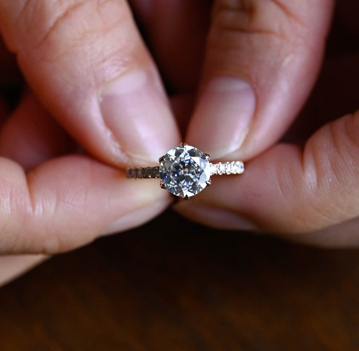 1.0 CT Round Brilliant Pave Setting Moissanite Engagement Ring