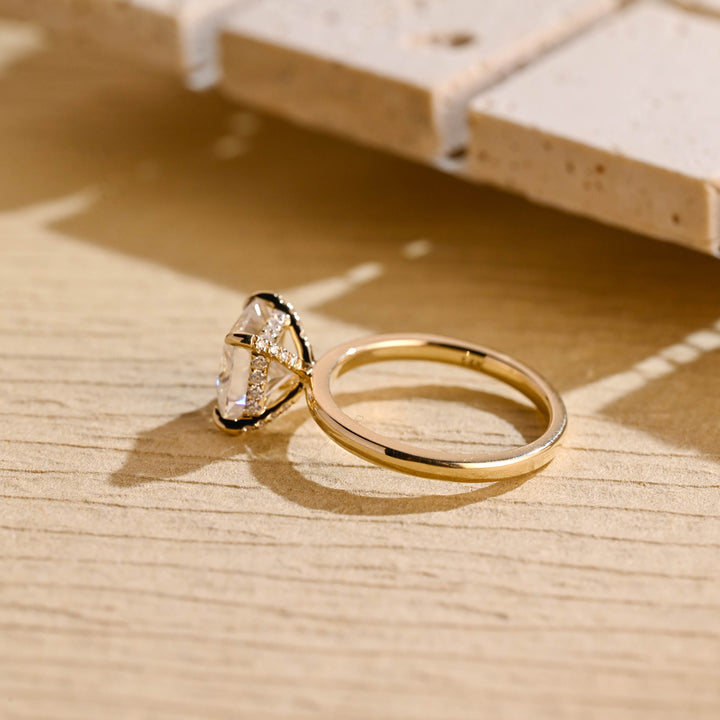 1.0CT Princess Cut Hidden Halo Diamond Moissanite Engagement Ring