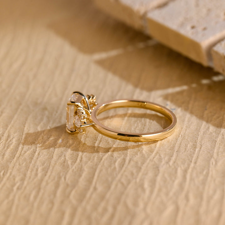 1.0 CT Emerald Cut Cluster Moissanite Engagement Ring