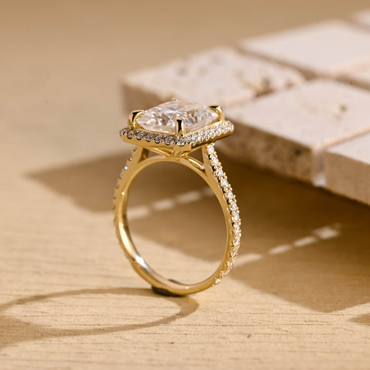2.0CT Radiant Cut Halo Diamond Moissanite Engagement Ring