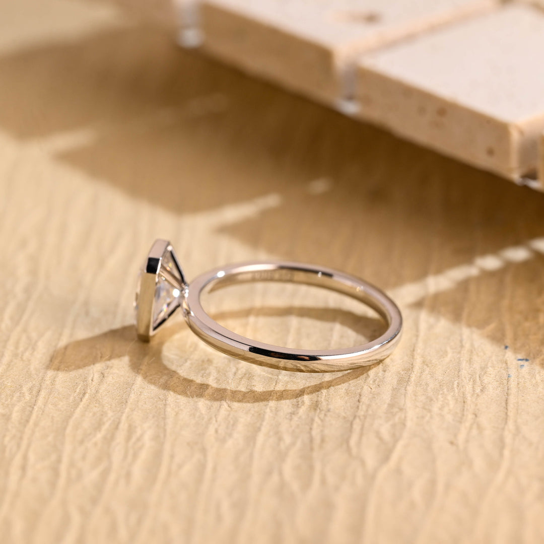 1.0CT Radiant Diamond Bezel Set Solitaire Moissanite Engagement Ring