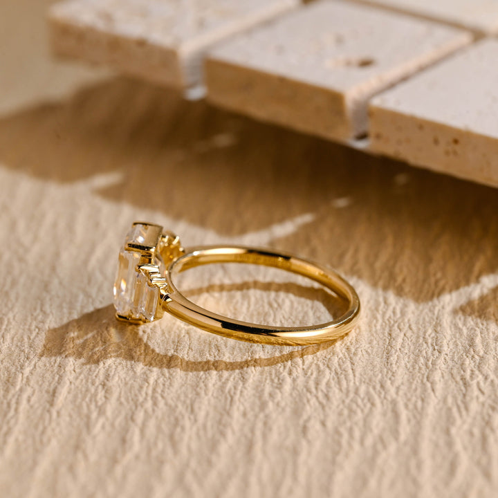 2.50CT Emerald Cut Five Stone Moissanite Engagement Ring