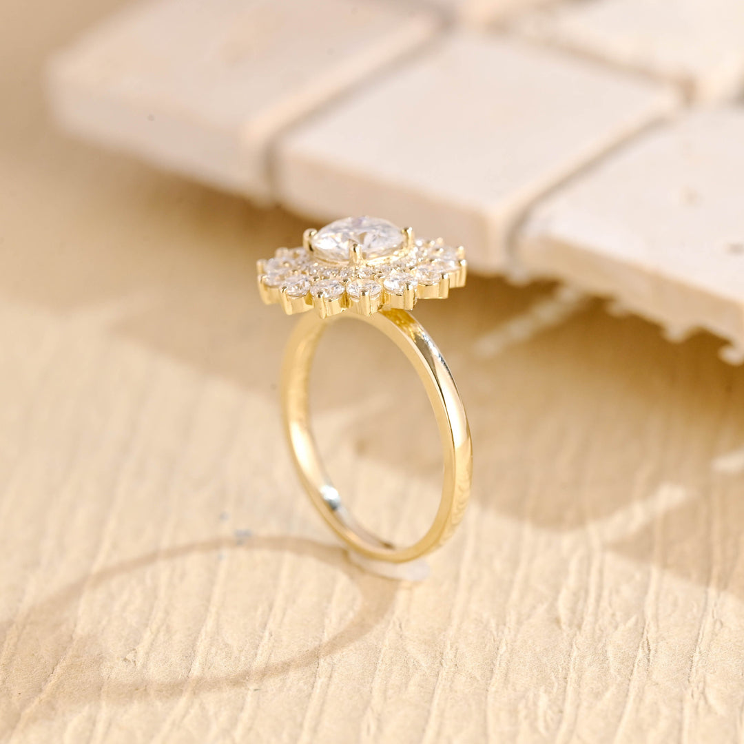 0.50CT Round Brilliant Halo Cluster Moissanite Engagement Ring