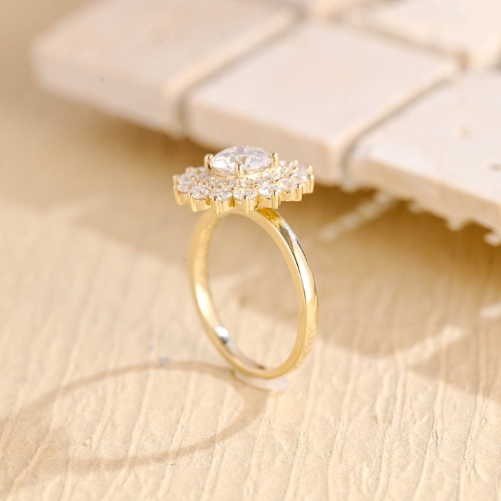 0.50CT Round Brilliant Halo Cluster Moissanite Engagement Ring