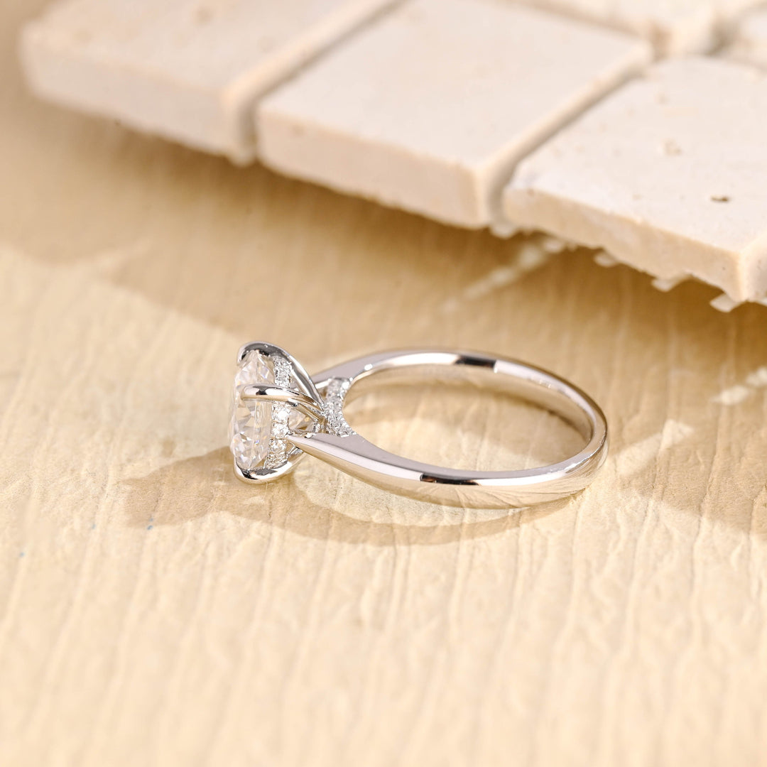 1.0CT Round Brilliant Hidden Halo Moissanite Engagement Ring