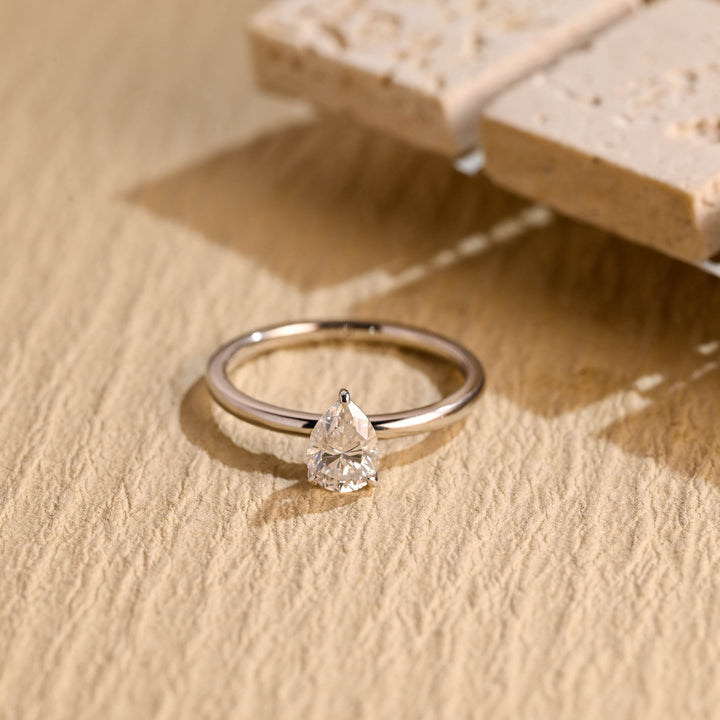 0.50CT Pear Diamond Solitaire Moissanite Engagement Ring