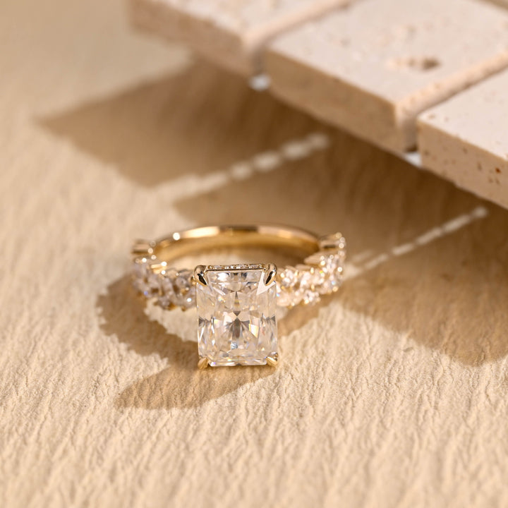 1.50CT Radiant Cut Hidden Halo Cluster Moissanite Engagement Ring