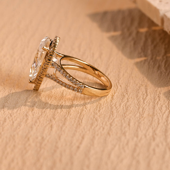 4.0 CT Pear Diamond Halo Split Shank Moissanite Engagement Ring