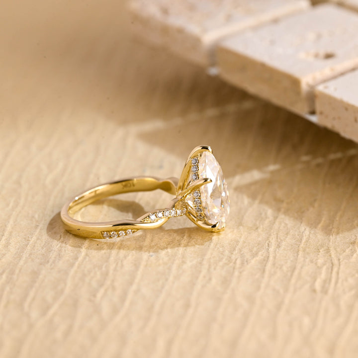 3.0CT Pear Cut Hidden Halo Moissanite Engagement Ring