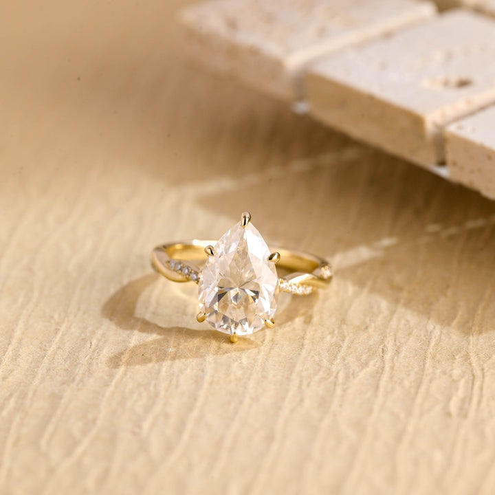 3.0CT Pear Cut Hidden Halo Moissanite Engagement Ring