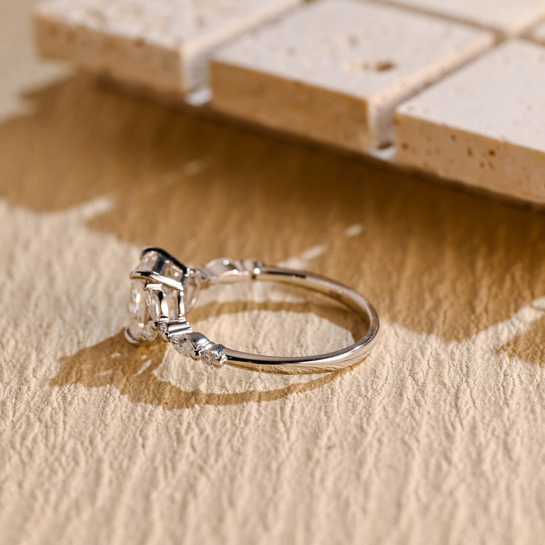 1.0CT Radiant Cut Cluster Diamond Moissanite Engagement Ring