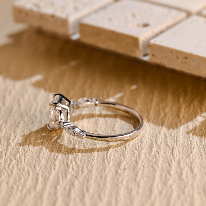 1.0CT Radiant Cut Cluster Diamond Moissanite Engagement Ring