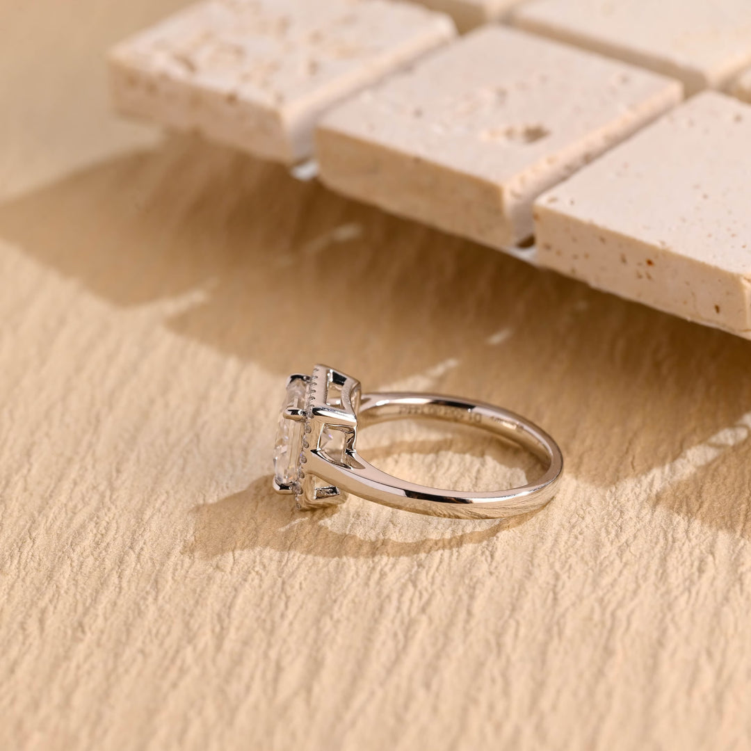 1.0 CT Princess Cut Halo Diamond Moissanite Engagement Ring
