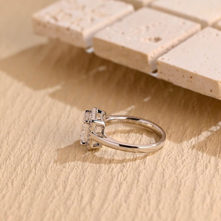 1.0 CT Princess Cut Halo Diamond Moissanite Engagement Ring