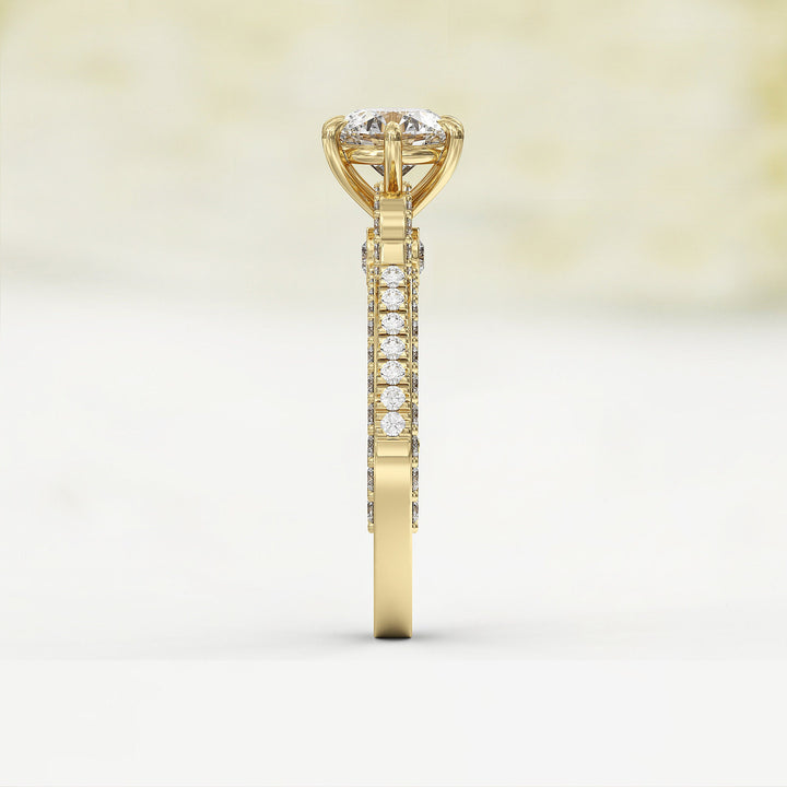 1.0 CT Round Cut Moissanite Three Side Pave Unique Engagement Ring