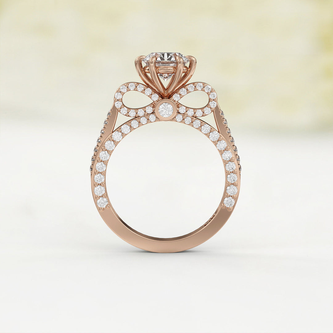 1.0 CT Round Cut Moissanite Three Side Pave Unique Engagement Ring