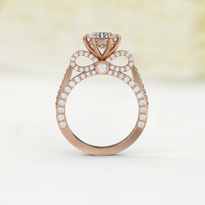 1.0 CT Round Cut Moissanite Three Side Pave Unique Engagement Ring