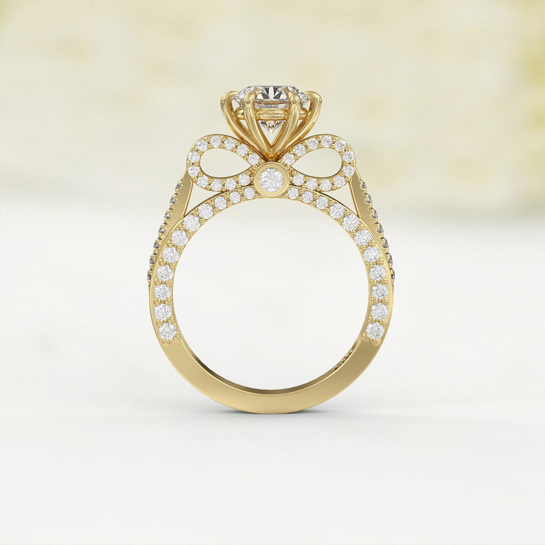 1.0 CT Round Cut Moissanite Three Side Pave Unique Engagement Ring