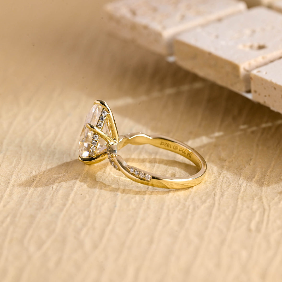 3.0CT Pear Cut Hidden Halo Moissanite Engagement Ring