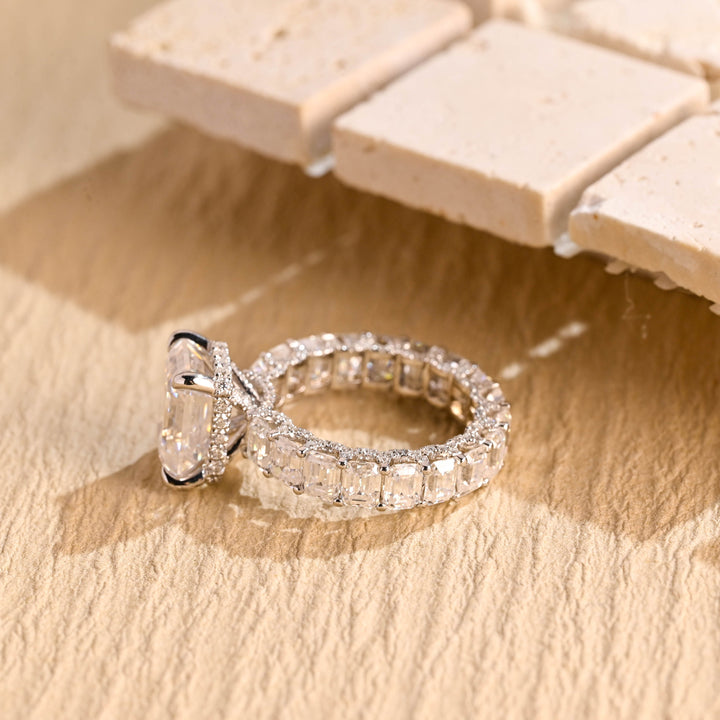 1.50CT Emerald Cut Pave Setting Full Eternity Moissanite Engagement Ring