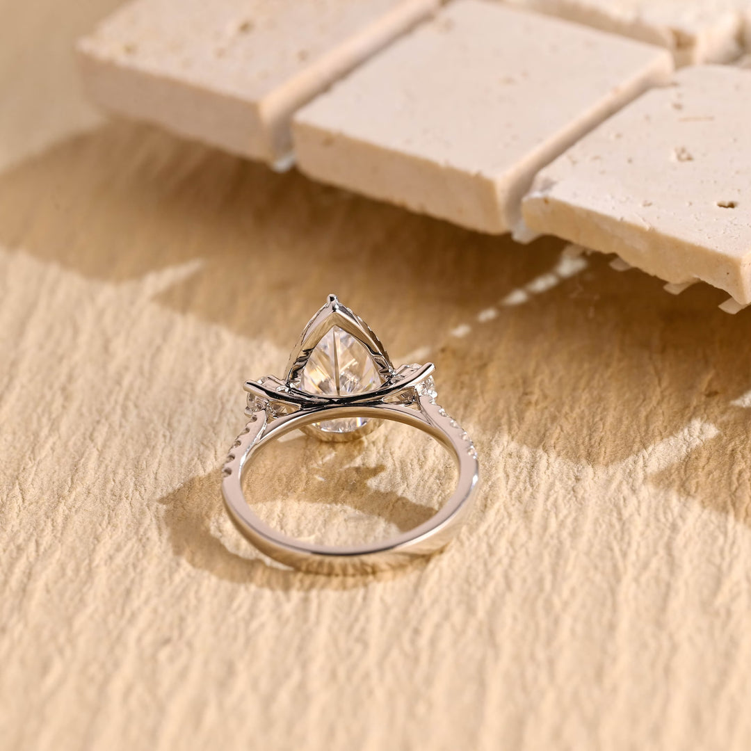 2.50CT Pear Diamond Halo Moissanite Engagement Ring