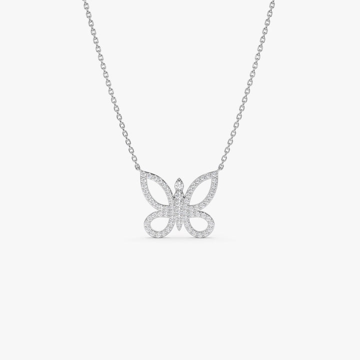 Round Cut Diamond Gold Butterfly Necklace for Women