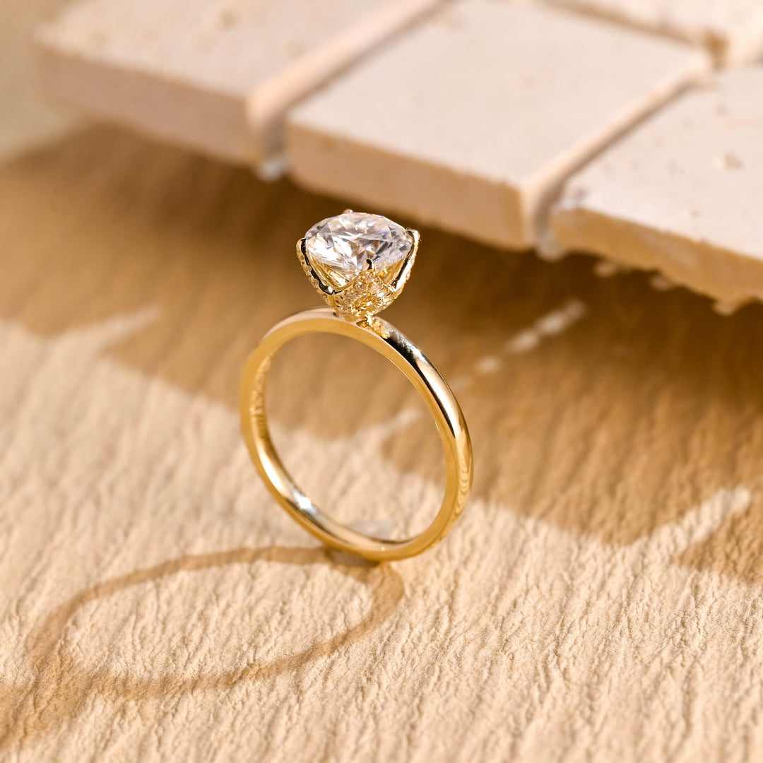 1.0 CT Round Diamond Hidden Diamond Moissanite Engagement Ring