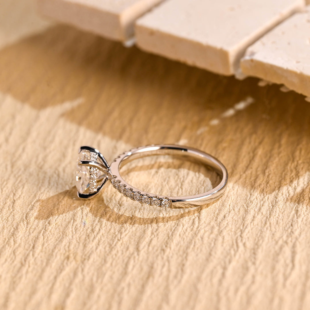 1.0 CT Cushion Cut Hidden Halo Pave Moissanite Engagement Ring