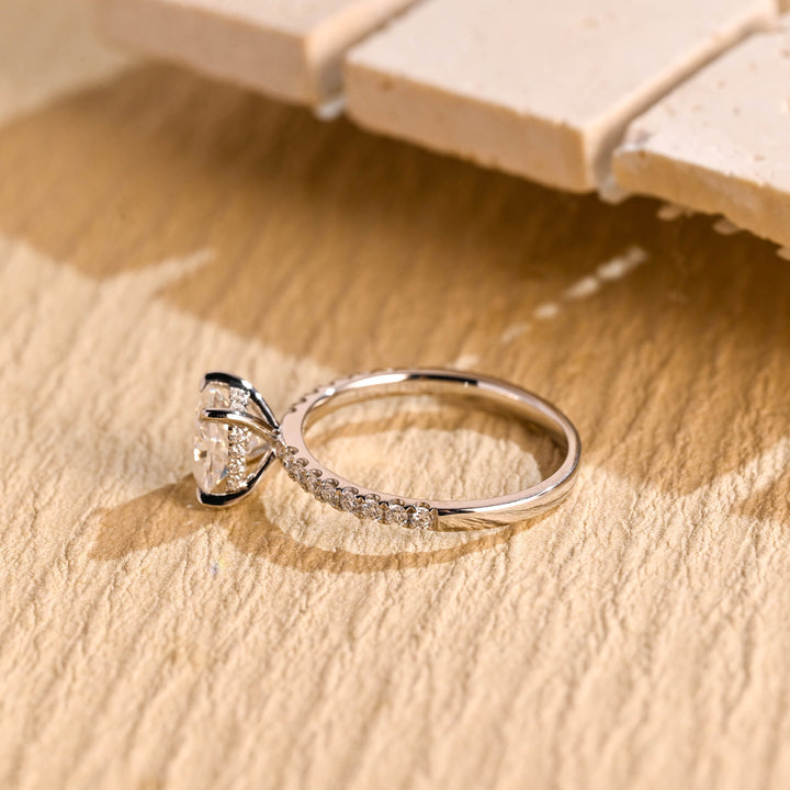 1.0 CT Cushion Cut Hidden Halo Pave Moissanite Engagement Ring