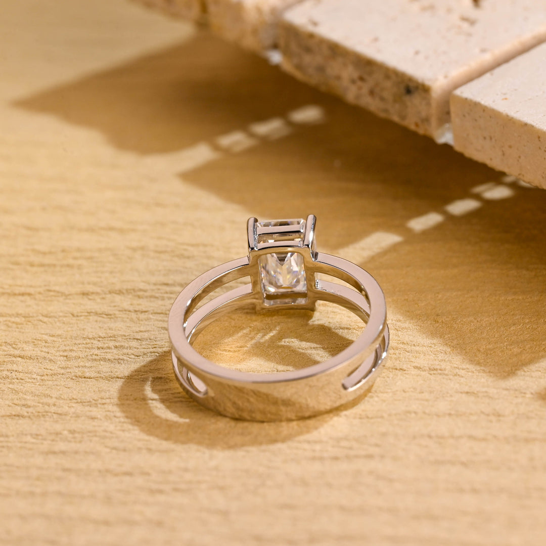 1.0 CT Emerald Cut Unique Solitaire Moissanite Engagement Ring