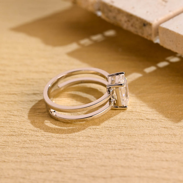 1.50 CT Emerald Diamond Unique Solitaire Moissanite Engagement Ring