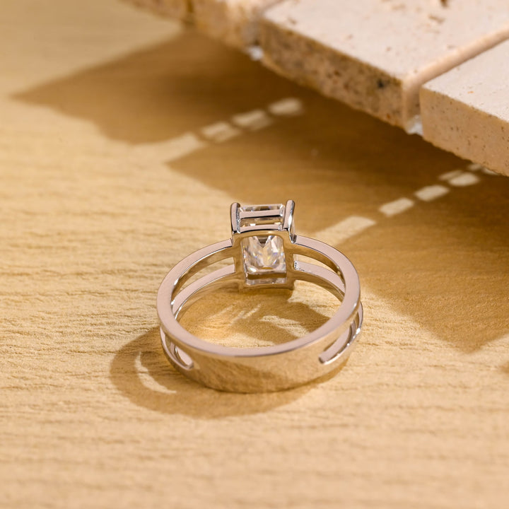 1.50 CT Emerald Diamond Unique Solitaire Moissanite Engagement Ring