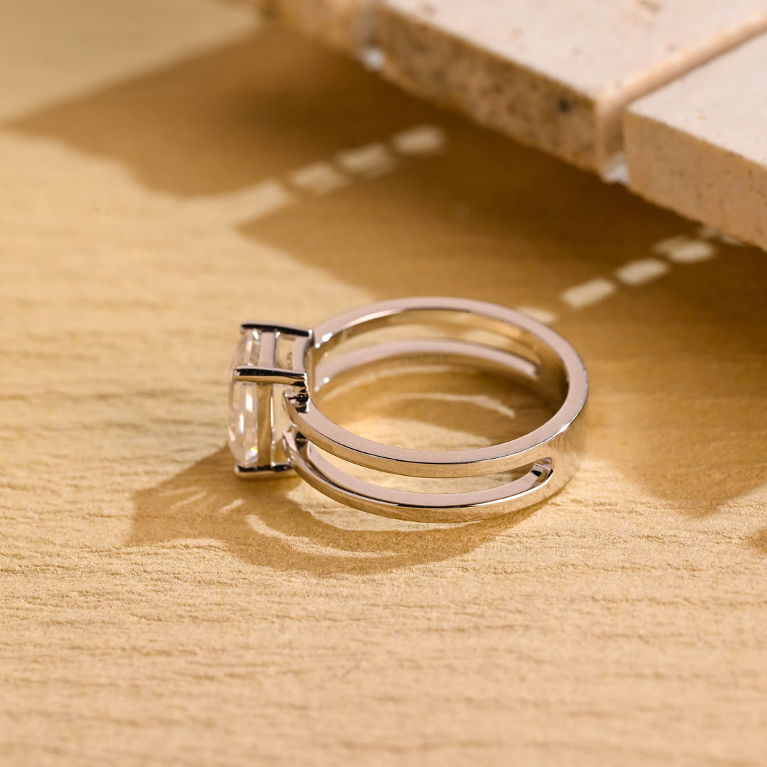 1.50 CT Emerald Diamond Unique Solitaire Moissanite Engagement Ring