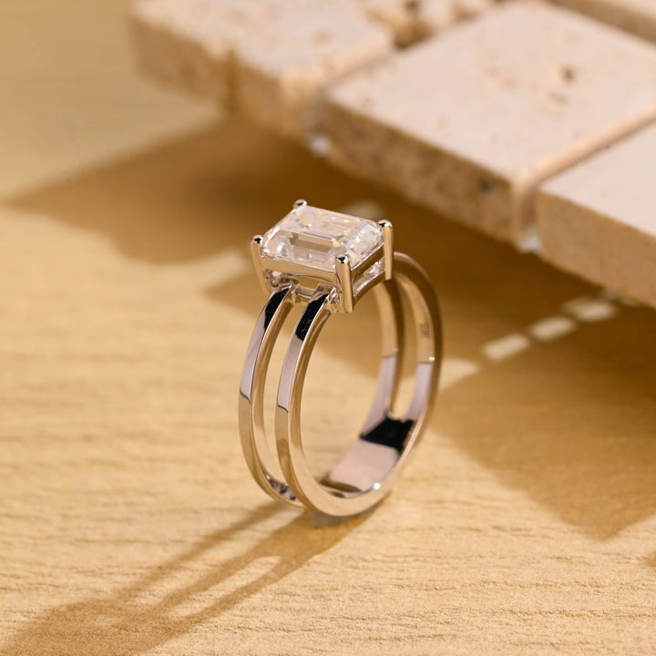 1.50 CT Emerald Diamond Unique Solitaire Moissanite Engagement Ring