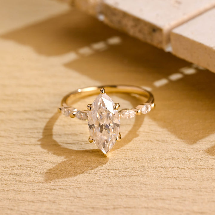 3.0 CT Marquise Cut Hidden Halo Moissanite Engagement Ring