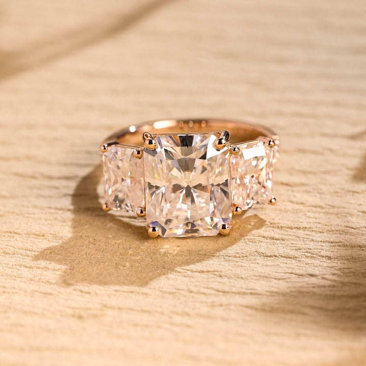 1.50CT Radiant Cut Three Stone Moissante Engagement Ring