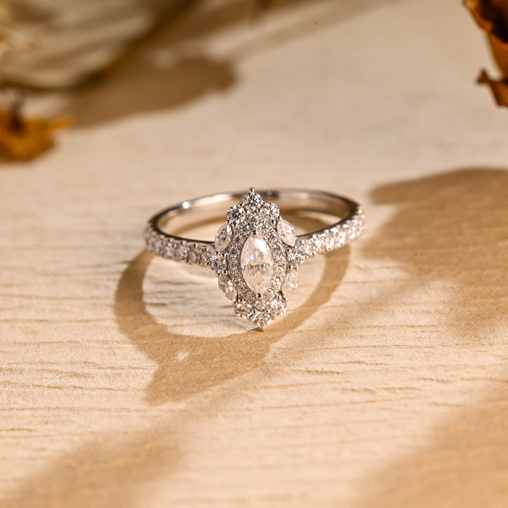 0.50CT Marquise Cut Halo Cluster Moissanite Engagement Ring