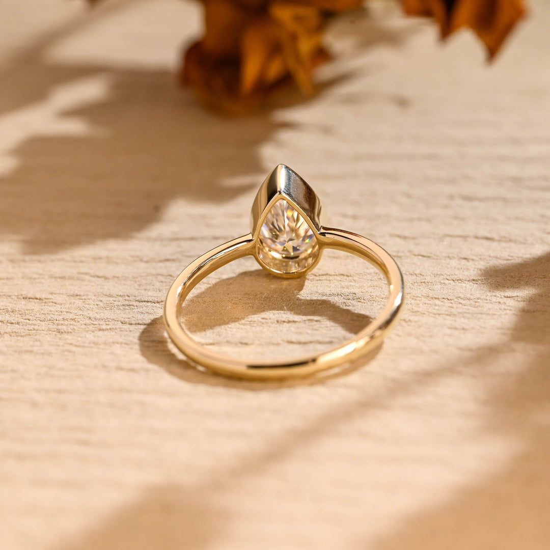 1.50CT Pear Diamond Bezel Solitaire Moissanite Engagement Ring
